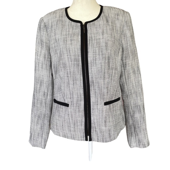 212 Collection women’s size 10 black and white zip up lined tweed blazer - Picture 1 of 9